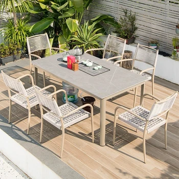 Маса и стол за вили в скандинавски стил на открито, ресторант за отдих в двора, маса и стол, комбинация от градински бюрото и стола