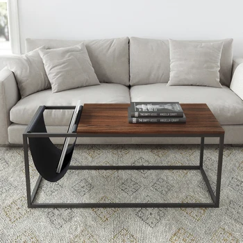 Масичка за кафе, вътрешен-разтегателен диван-маса от орехово дърво с метална рамка и холщовой закачалка
