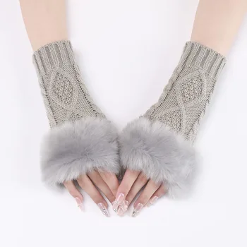 Меки, пухкави вълнени плетени калъф за ръкавици с арфовыми пръсти, дамски есен-зима топли ръкавици с един пръст, ежедневни ръкавици-корсети, Аксесоари
