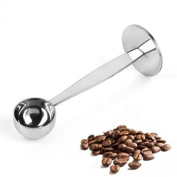 Мерителна лъжичка за кафе от неръждаема стомана 2 в 1, лъжичка със стойка, ръчни мелници за кафе на зърна, натиснете кафемелачка, лъжица за прах