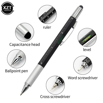 Многофункционална химикалка писалка 7 в 1 с модерни ръчни инструменти, измервателна техническа владетел, отвертка, стилус със сензорен екран, алкохол, нивото на