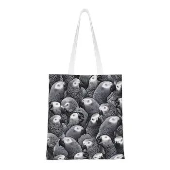 Множество чанта за пазаруване с шарени африкански сив папагал, дамски холщовая чанта-тоут на рамото, миещи чанти за пазаруване с птици Psittacine