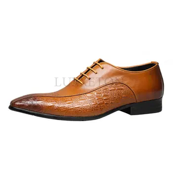 Модела обувки от естествена Кожа, Мъжки Бизнес Офис сватбени обувки-Oxfords с остри пръсти и перфорации тип 