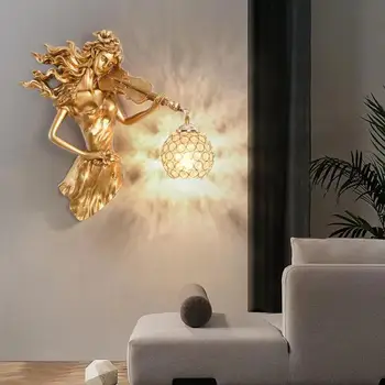 Модерен led златен монтиран на стената лампа TEMAR за помещения, творчески ретро лампа-окоп от смола, за дома, хол, спалня, коридор, декор