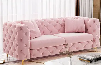 Модерен velvet разтегателен диван с 3-местна тапицерия за сядане с 2 възглавници, мебели за дома, мека мебел за дневна