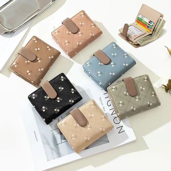 Модерен Двойна чантата с флорални принтом за жените, устойчив на абразия ултра-тънък портфейл за монети, за съхранение на парични карти