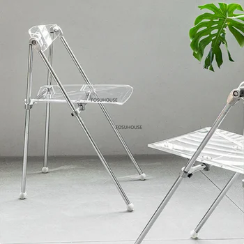 Модерен акрилни маса за хранене, стол за ресторант, мебели, сгъваеми столове, творчески прозрачен дизайн, пластмасов стол за грим в спалнята