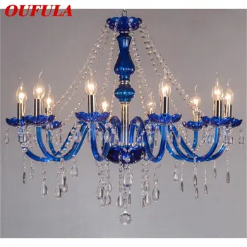 Модерен полилей OUFULA, led сини висящи кристални свещи, Луксозни осветителни тела за дома, хотелско зала