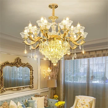 Модерен полилей TEMAR, златна луксозна свещ, окачена лампа, led кристални осветителни тела за дома, хол, спалня