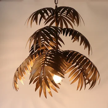 Модерен таванско помещение, подвесная лампа във формата на листата на кокосовата палма E27, промишлени творчески полилеи за дневна, ресторант, спалня, лобито на хотела