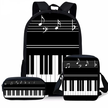 Модерна Клавиатура за пиано, Музикални ноти, 3D Принт, 3 бр./компл., Ученически чанти, Раница за лаптоп, Наклонена чанта на рамото, молив случай