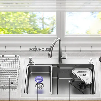 Модерна кухненска мивка от неръждаема стомана 304, Пълен набор кухненски принадлежности, за да деликатеси, дизайн на домакински мивки, Нано-сив смесител за кухненска мивка