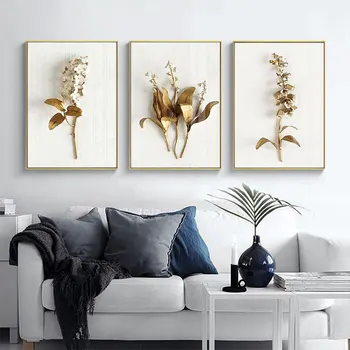 Модерни и луксозни цветя, листа от растения, отпечатъци върху платно, модерен стенен монтаж декоративен плакат за всекидневната, начало декор, художествена живопис