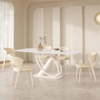 Модерни минималистичные маси от плочки за трапезария, мебели за малки апартаменти в италиански кремовом стил; набор от места за хранене столове и маси