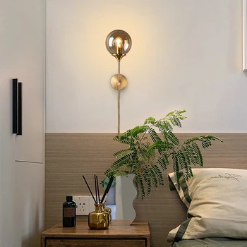 Модерният led, с монтиран на стената лампа за интериора, прозрачно кехлибарен опушен-сива стъклена топка, монтиран на стената лампа за дневна, спалня, антре, домашно осветление