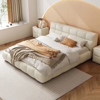 Модерно легло с кремави слоеве от интернет на известни личности, направени по договора, художествена легло от ветрозащитной тъкан, италиански минималистичная спалня с 1 двойно легло