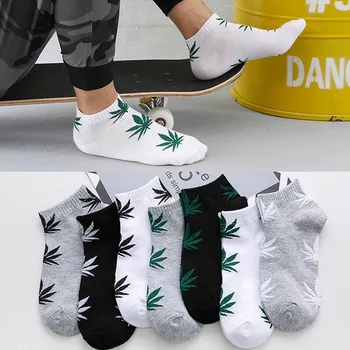 Модни 1 чифт удобни висококачествени памучни чорапи Leaf Maple Leaf, ежедневни дълги чорапи Плевели Crew, есен-зима