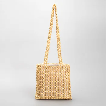 Модни Кухи дървени чанта през рамо с мъниста, дизайнерска дамска чанта на рамото ръчно изработени, ретро Ежедневни лятна плажна малка чанта-тоут 2023