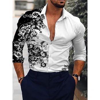 Модни реколта ризи за мъже, ежедневни риза Оверсайз, Блузи с дълги ръкави и цветисти принтом, мъжки дрехи, жилетка за бала, блузи