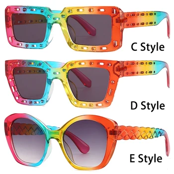 Модни цветни слънчеви очила 2000-те години, женски Vintage Слънчеви Очила с Преливащи се цветове, мъжки слънчеви Очила в куха Ръбове, квадрат, Правоъгълник, очила в стил хип-хоп, Y2K Нюанси