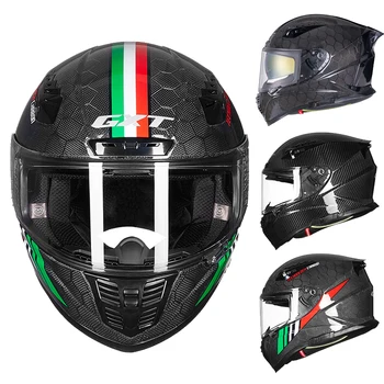 Мотоциклет шлем GXT от въглеродни влакна, мъжки и женски каска, зимна каска на мотоциклет за бягане с пълно покритие, анти-мъгла