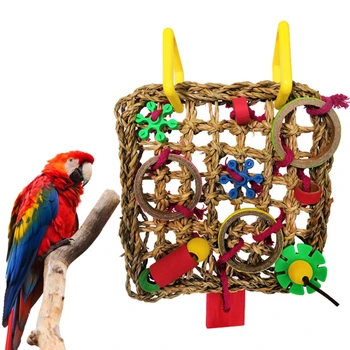 Мрежа за катерене за птици, играчки за папагали, Плетени кусачие водорасли, Подвесная коноп въже, люлка, детска стълба, Забавни цветни играчки за папагали