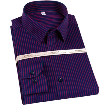 Мъжка Класическа риза в клетка от 100% памук в неравномерно лента, без джобове, с дълъг ръкав, ежедневни ризи в клетката стандартен намаляване на