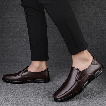Мъжка кожена ръчно изработени обувки, ежедневни обувки от естествена кожа, мъжки лоферы на равна подметка, дизайнерски обувки, мъжки обувки, ежедневни обувки за шофиране без шнур