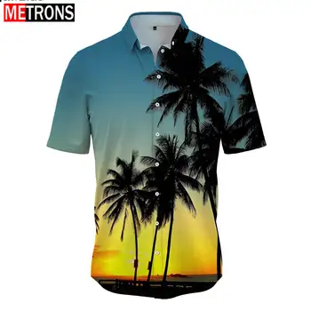 Мъжка лятна готина Хавайска риза за пътуване с къс ръкав, с модерна риза, нова мъжка риза в стил мозайка с растително модел