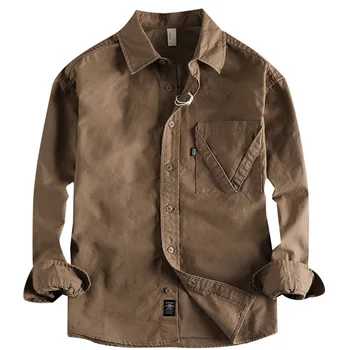 Мъжка риза с дълъг ръкав, ретро дизайн, застиранная работна риза, модни и ежедневни риза, палто