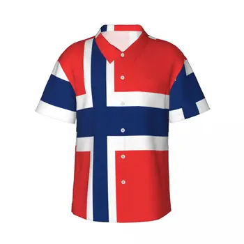 Мъжка риза с флага на Норвегия с къси ръкави, ежедневни плажно облекло, индивидуални върхове