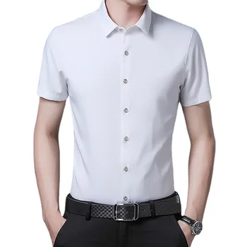 Мъжка тениска модельная риза с къс ръкав, приталенная, однотонная, ежедневни, летни, дишаща, копчета в бизнес стил, ежедневни, удобна