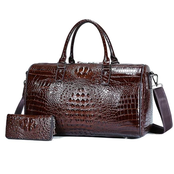 Мъжка чанта от естествена кожа с шарките на крокодилска кожа, преносима мъжка бизнес чанта за лаптоп от крокодилска кожа голям капацитет