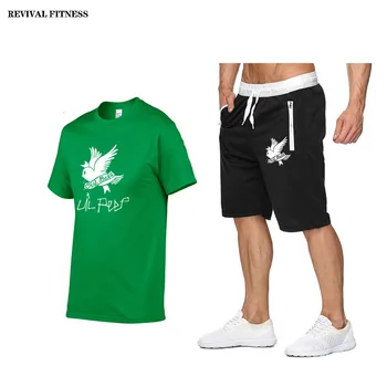 Мъжки t-shirt Lil Пийп с къс ръкав, Ежедневни Лятна Мъжка тениска в стил хип-хоп, висококачествени Памучни Тениски, брючный костюм, 2 бр., Мъжки дрехи