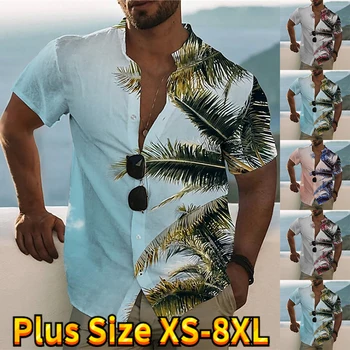 Мъжки Ежедневни риза с класически дизайн копчета с принтом листа, риза с дълъг ръкав, приталенная риза за крайградски пътувания XS-8XL