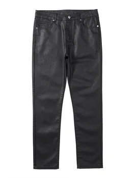 Мъжки вощеные дънки, памучни тъмно облекло в готически стил, улично палто, есенна мода, директни обикновен черен шик дънкови панталони 12A2908