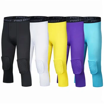 Мъжки компресия чорапи 3/4, гамаши, баскетболни защитни панталони за предотвратяване на сблъсъци, обучение със защитни наколенниками, спортни панталони