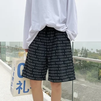 Мъжки къси панталони 2022, Нова корейска градинска облекло в стил хип-хоп с принтом азбука, широки панталони, ежедневни панталони, Ежедневни панталони
