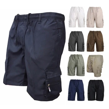 Мъжки къси панталони, горещи летни ежедневни панталони 2021, бермудски острови, модерен мъжки обикновена шорти-карго с множество джобове за съвсем малък и еластична гумена лента на талията