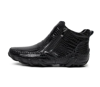 Мъжки модни висококачествени мъжки обувки от велур с принтом крокодилска кожа, страничен цип, мъжки обувки от естествена кожа, големи размери 38-47