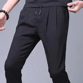 Мъжки стилни свободни панталони със средна засаждане, спортни панталони с висока талия, градинска облекло