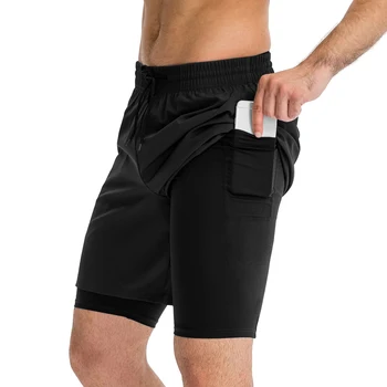Мъжки шорти за бягане 2 в 1, дишащи бързо съхнещи шорти за активни тренировки с джоб за телефон за баскетбол, бягане