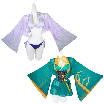 На Разположение е Нова игра Genshin Impact Swimsuit Ms Hina Beelzebul Raiden Shogun Cosplay костюм бикини на бански костюми Дъждобран Ваал Секси бельо