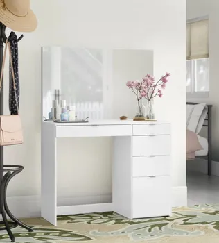 Набор от тоалетни масички Модерен ъглово бюро с огледало, тоалетка за грим с 5 големи чекмеджета за декор за спалня