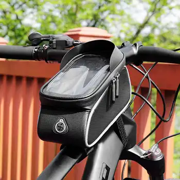 Найлон Велосипедна чанта Черна Водоустойчива Велосипедна чанта за мобилен телефон със сензорен екран Предната Рамка на Горната тръба Велосипедна чанта Кормило Екипировка
