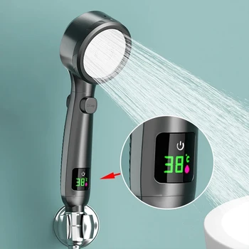 Накрайник за душ с висока температура, ръчен душ, за да пести вода в банята високо налягане, Регулируема led дигитален спрей под налягане