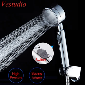 Накрайник за душ с високо налягане Vestudio с ключ за настройка за спестяване на вода, аксесоари за ръчен душ, стойка за маркуч, подвижни набор от