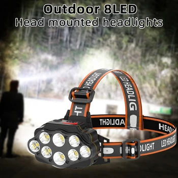 Налобный фенер със зареждането чрез USB и 8 led топки, водоустойчив аварийно фенерче за скално катерене, разходки