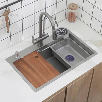 Нано-сива кухненска мивка ръчна изработка, голямо однощелевая мивка от неръждаема стомана 304, бар-часова, мивка, Аксесоари за дома за готвене