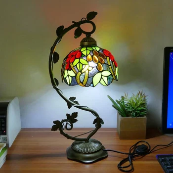 Настолна лампа Tiffany, Прикроватное украса за спални, лампа с цветен модел, европейската творческа настолна лампа E27